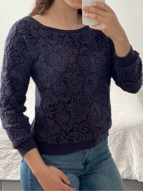 Summum Navy Blue Sweater with Embroidery Overlay Detailing